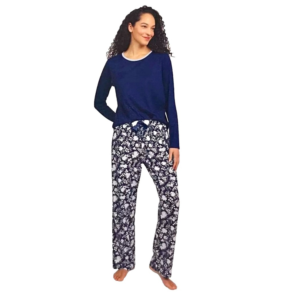 Lands' End Women's Knit 2-piece Pajama Set Long Sleeve Navy Blue Size Small NWT
